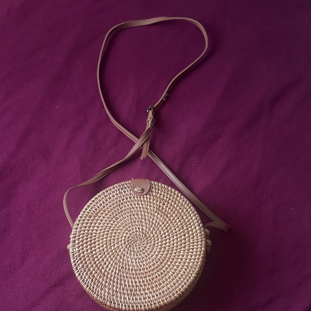 Source Unknown Round Woven Straw Crossbody Bag - Tan